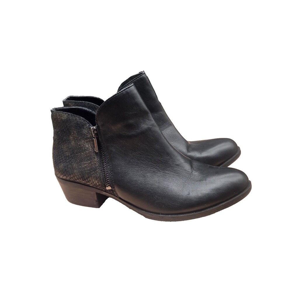 Lucky Brand Brittany Leather Ankle Boots Booties Snake Embossed Black Size 10